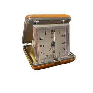 Vintage Mid Century Equity Travel Clock In Hard Case With Alarm 9185 3"X3"WORKS